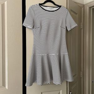 Trina Turk Black and White Stripe Mason Short Sleeve Mini Dress